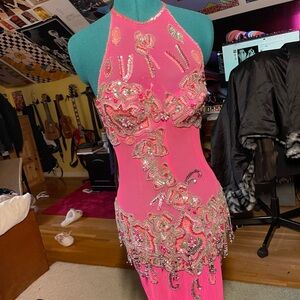 Vintage handmade Egyptian Pink belly dancing dress